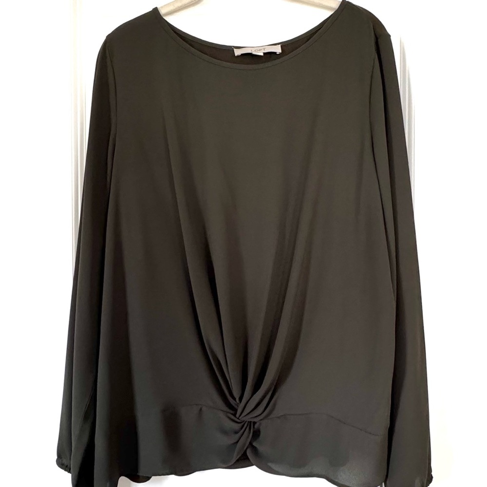 LOFT Olive Green Twist-Front Long Sleeve Tunic